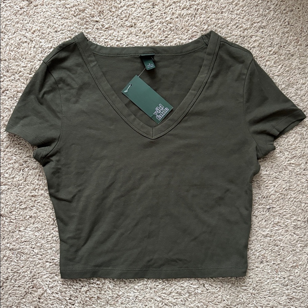 Wild Fable Dark Green V-Neck Crop Top